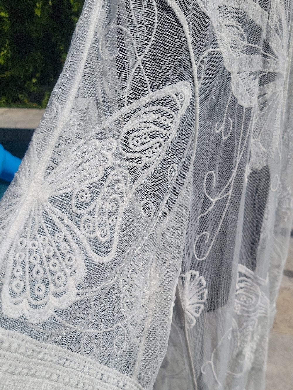 Boho White Butterfly Embroidered With Lace Trim Kimono Swim Cover Up - Picture 10 of 15